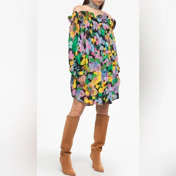 💥SALE💥New $985 AZ FACTORY NWT Huelle Dress: floral print off-shoulder dress NEW - Picture 5 of 8